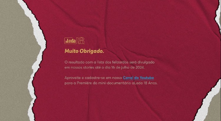 Confirmação de cadastro na landing aLeda 18 anos