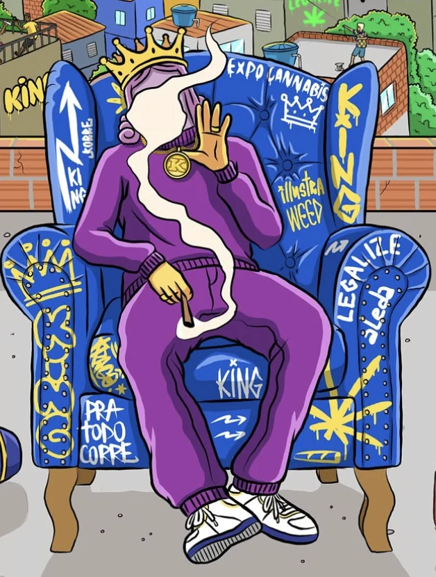Arte do Illustraweed: O Rei no trono, com a fumaça cobrindo o rosto