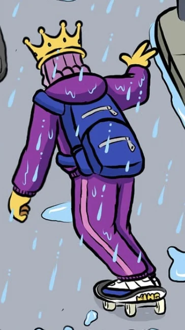 Arte do Illustraweed: O Rei de costas no skate, na chuva