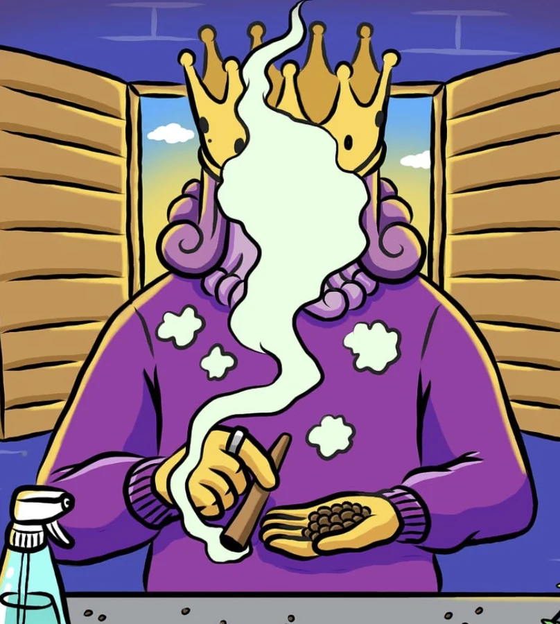 Arte do Illustraweed: O Rei na janela, com o rosto coberto pela fumaça