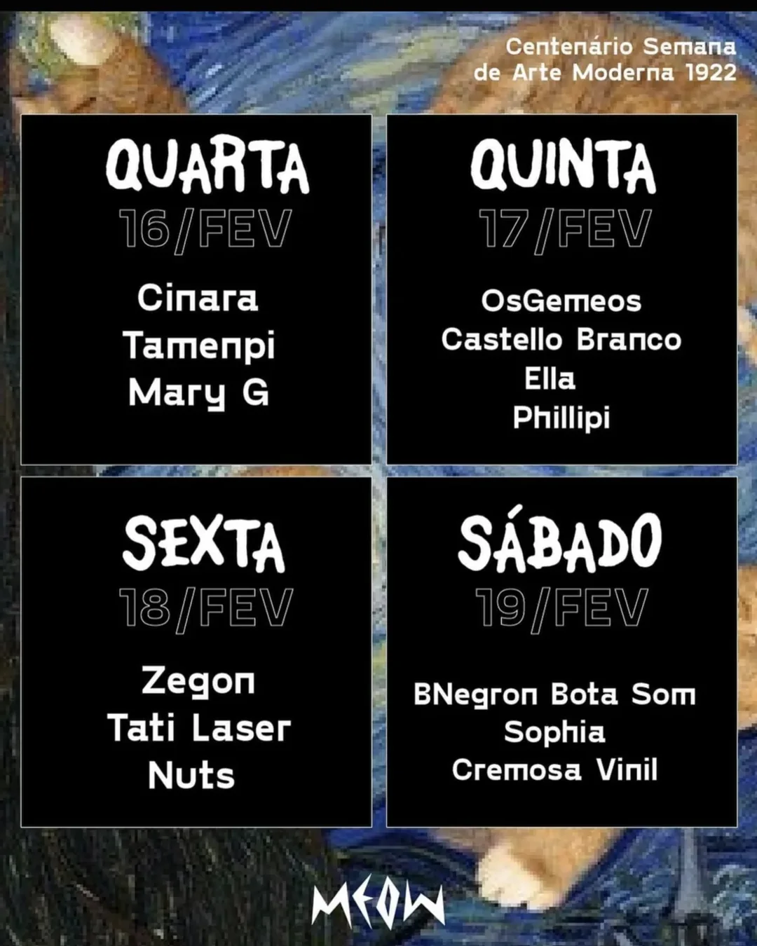 Prancha com os quatro dias do centenário