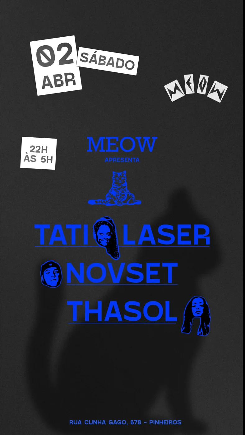 Flyer de sábado 02 de abril com Tati Laser, Novset e Thasol