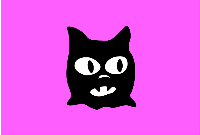 O mesmo lockup do gato e do wordmark sobre magenta