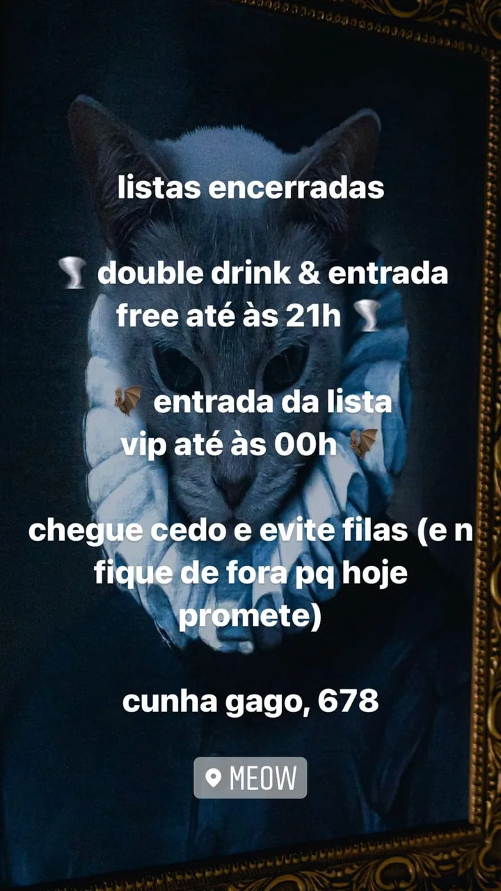 Story avisando que as listas foram encerradas, com double drink e entrada free até as 21h
